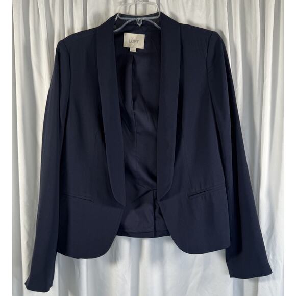 Ann Taylor Loft Fluid Blazer Navy Blue S Preppy Academia Career Work 89-32 - Picture 10 of 13